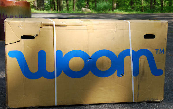 Shipping box containing new Woom bike