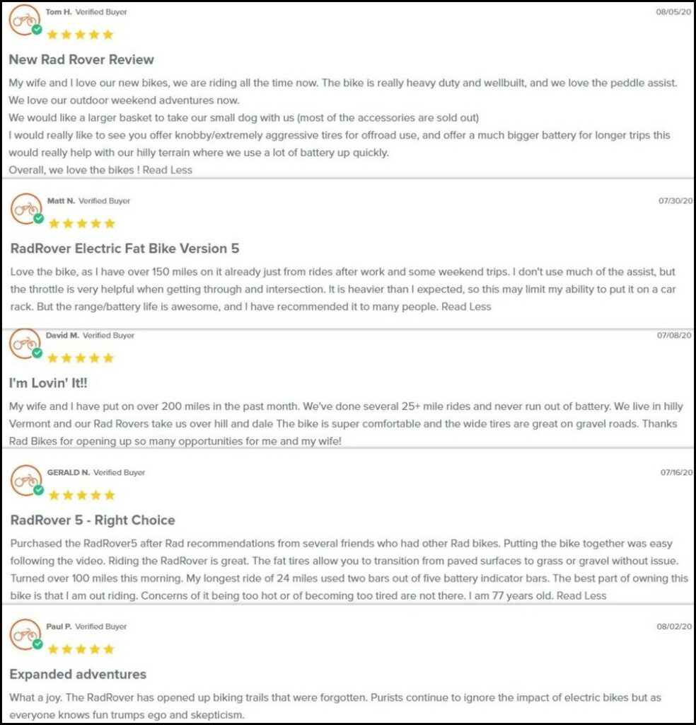 RadRover positive reviews