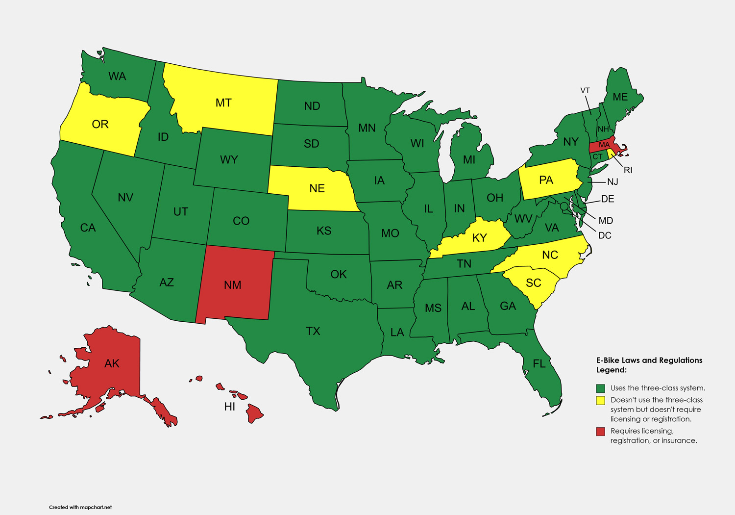 map of the united states showing ebike laws and regulations by state