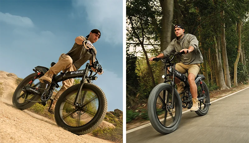 man riding Engwe x26 1000W ebike off-road