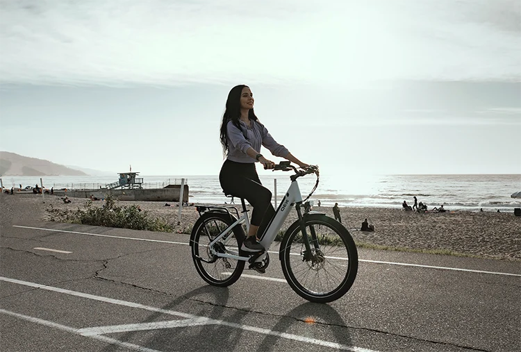 woman riding a comfort electric bike