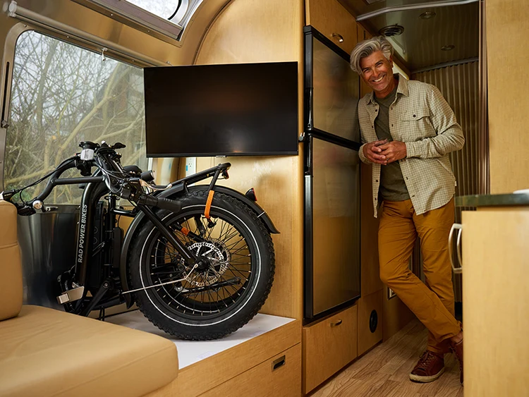 radexpand 5 ebike folded and stored in an RV